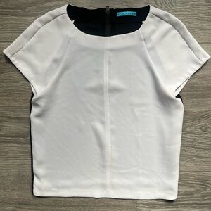 Alice + Olivia White Black Semi Sheer Short Sleeve Spring Summer Top Size M